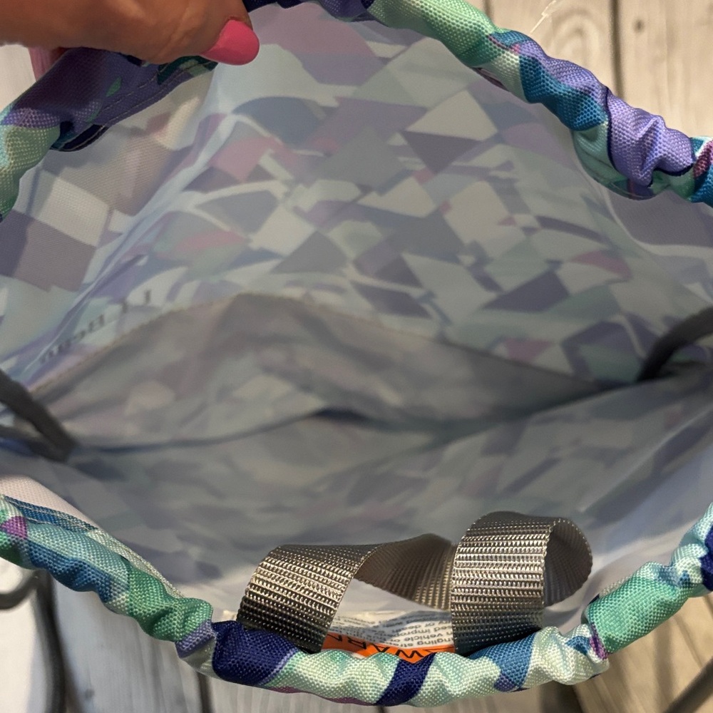 L.L. Bean Geometric Drawstring Pack in Teal, Navy & Lavender - Picture 4 of 4